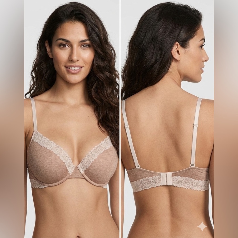 Victoria's Secret PINK‎ Push Up Bra Tan Lace Trim 32C NWT